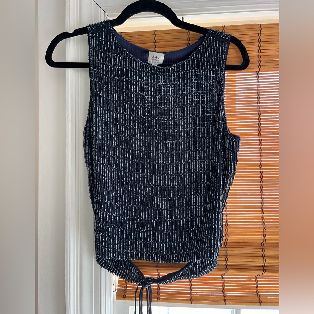 Giorgio Armani Women's Navy Beaded Sleeveless Top